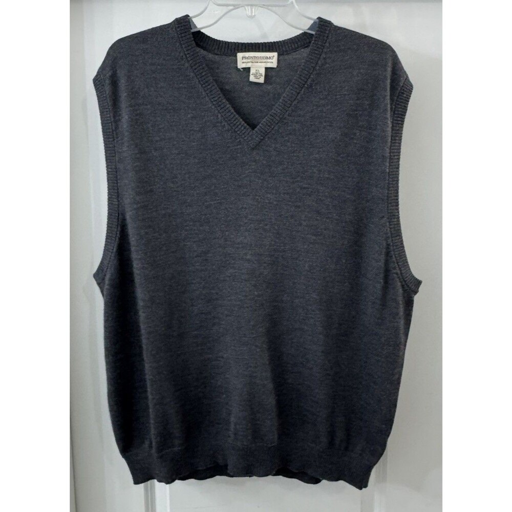 Pronto Uomo gray 100% extra fine Merino Wool Vest V-neck men’s sweater Sz Xl